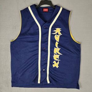 Avirex Jersey Mens 2XL Blue‎ Embroidered Japanese Script Hip Hop Streetwear